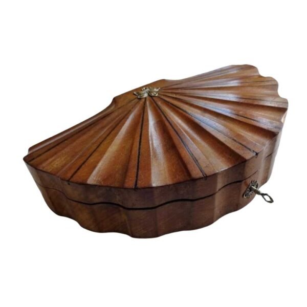 Fan shaped wooden jewellery box with key - Image 2