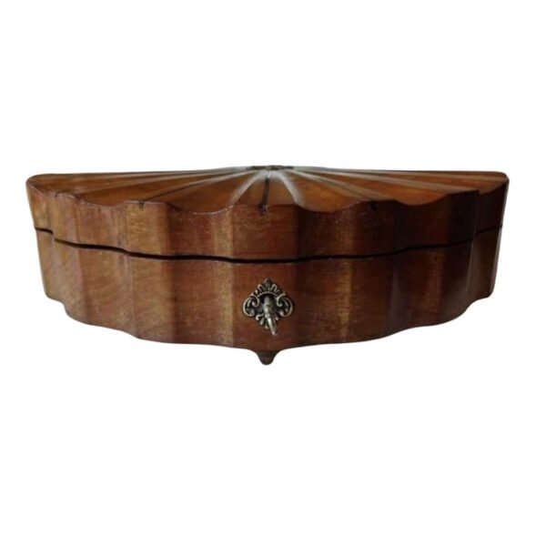 Fan shaped wooden jewellery box with key - Image 8