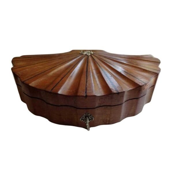 Fan shaped wooden jewellery box with key - Image 7