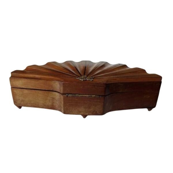 Fan shaped wooden jewellery box with key - Image 4