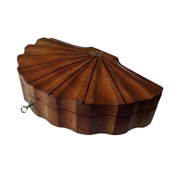 Fan shaped wooden jewellery box with key - Image 3